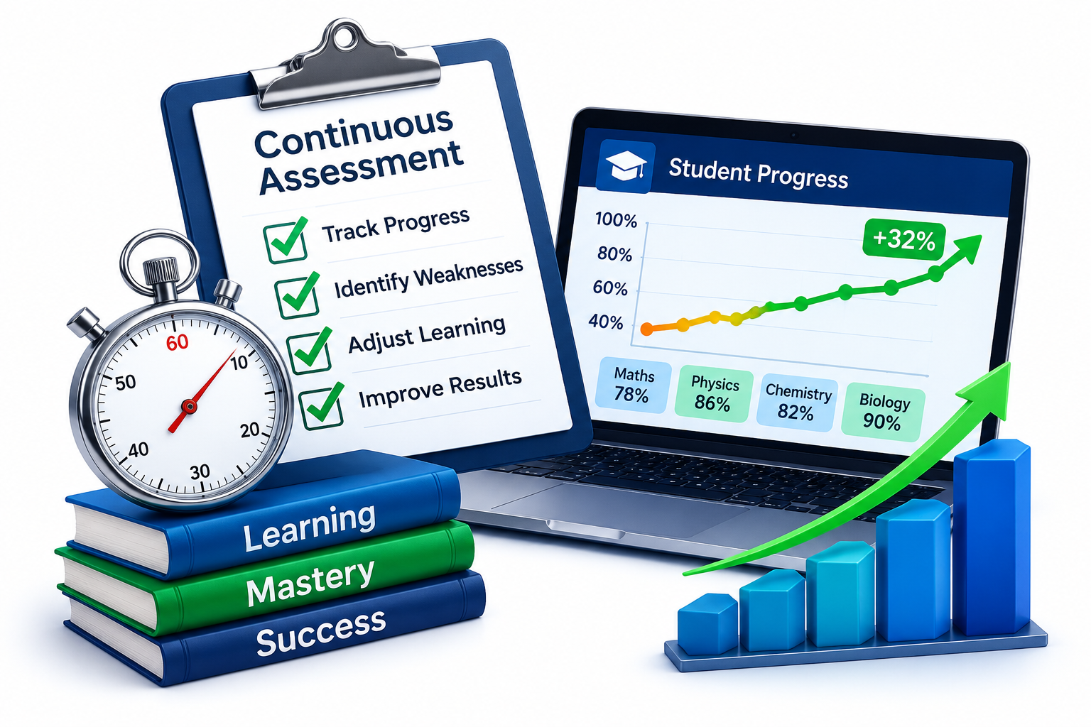 Teacher dashboard showing student responses, assignment analytics and learning objective performance